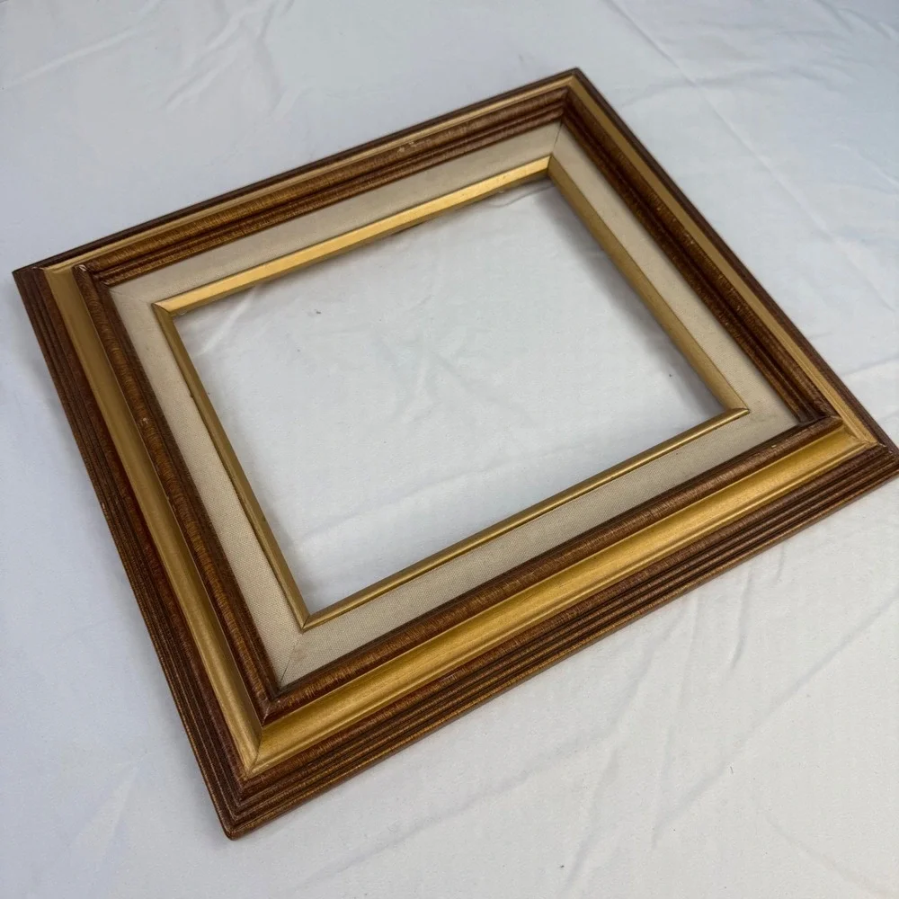 Vintage Wood Picture Frame Brown Gold Linen Liner 8x10 Opening Traditional Decor